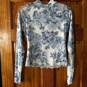 Vici Collection Blue Long Sleeve Fitted Blouse with Mandarin Collar